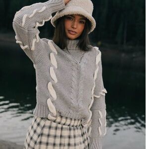 Bohme Cream Cowl Neck Cable Knit Sweater